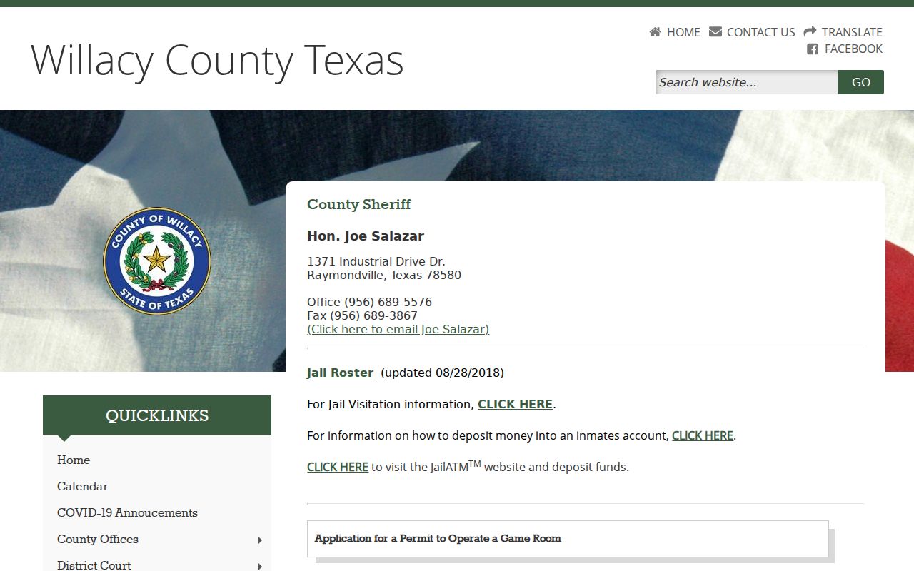 Willacy County arrest lookup Sheriff and jail page