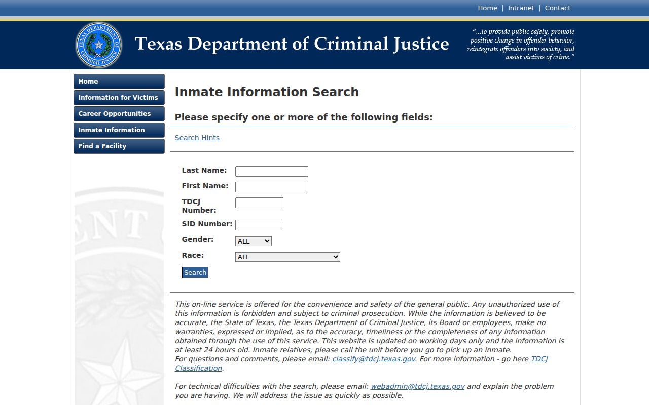 Willacy County arrest lookup TDCJ state inmate search