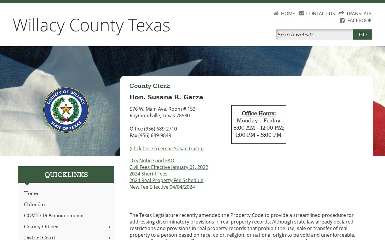 Willacy County criminal court cases County Clerk contact page