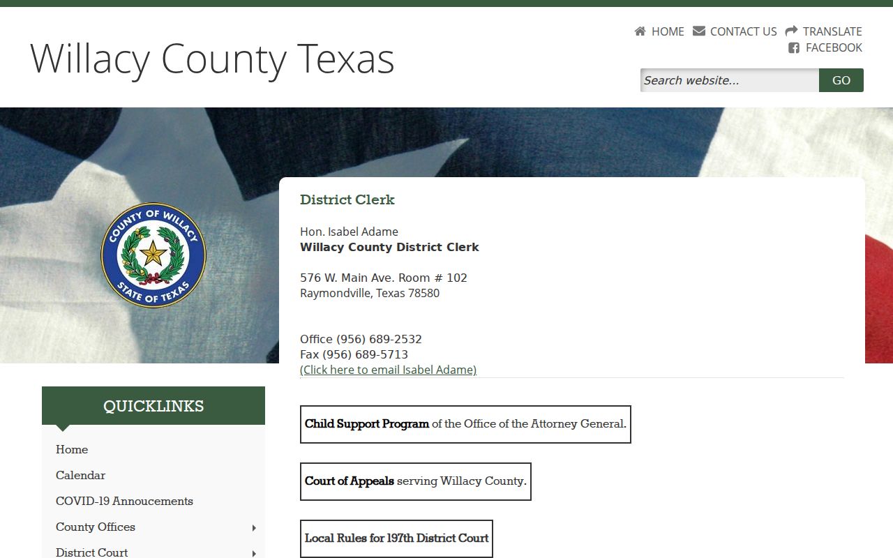 Willacy County criminal court cases District Clerk page