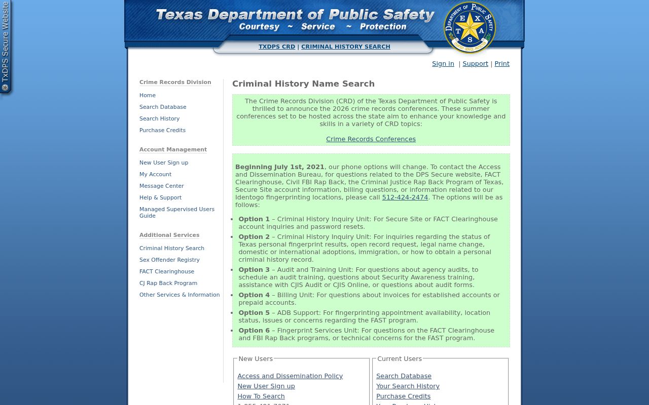 Willacy County criminal history Texas DPS name search
