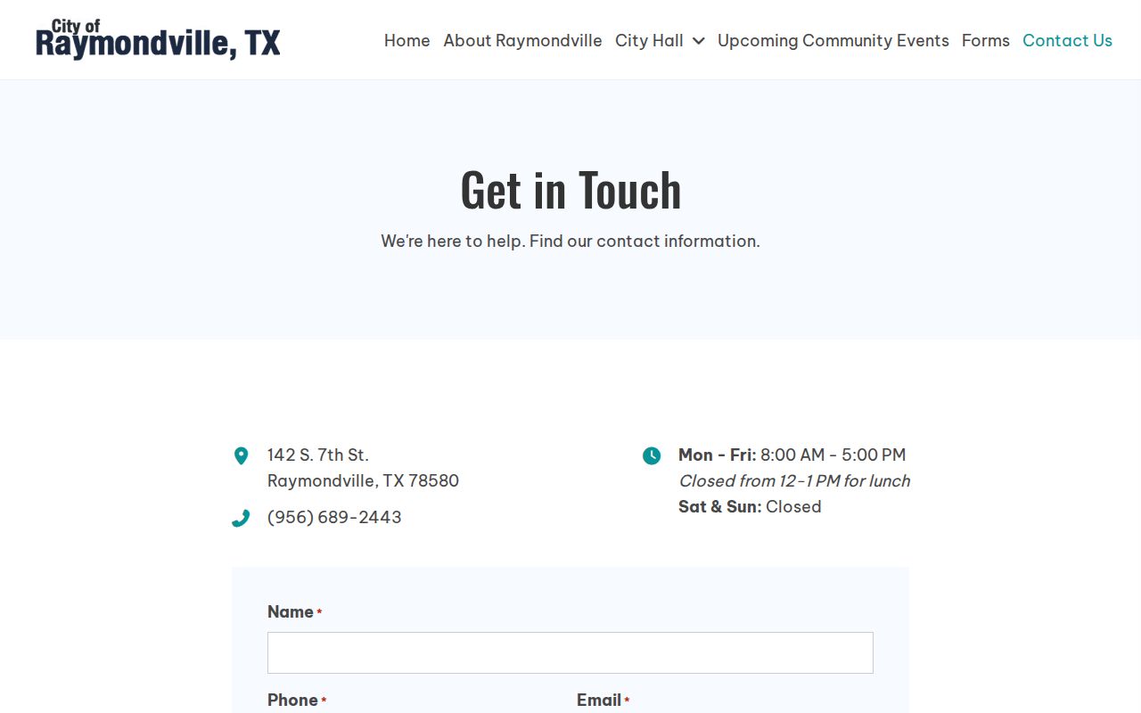 Raymondville criminal records routing through official City Hall contacts