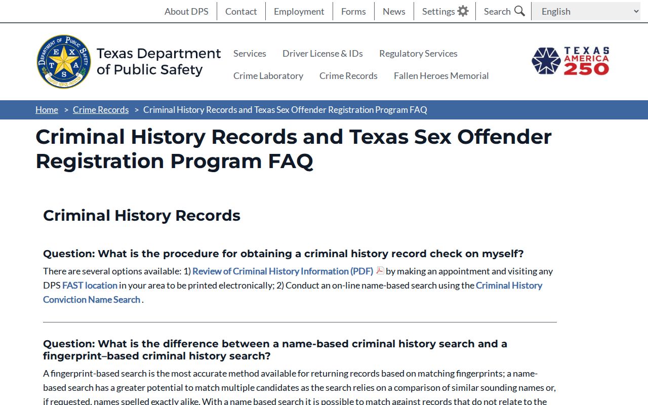 Willacy County registry profile field guidance in the Texas DPS FAQ