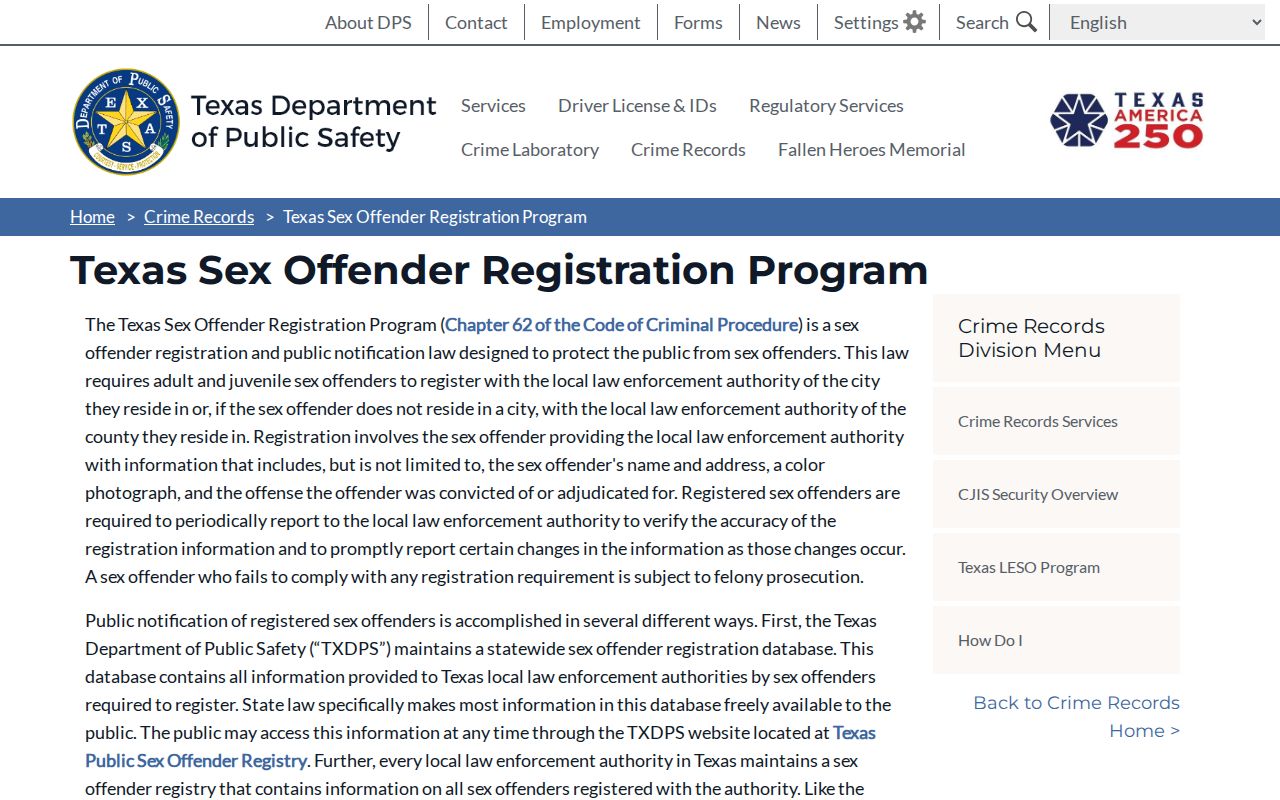 Willacy County sex offender registration guidance from Texas DPS