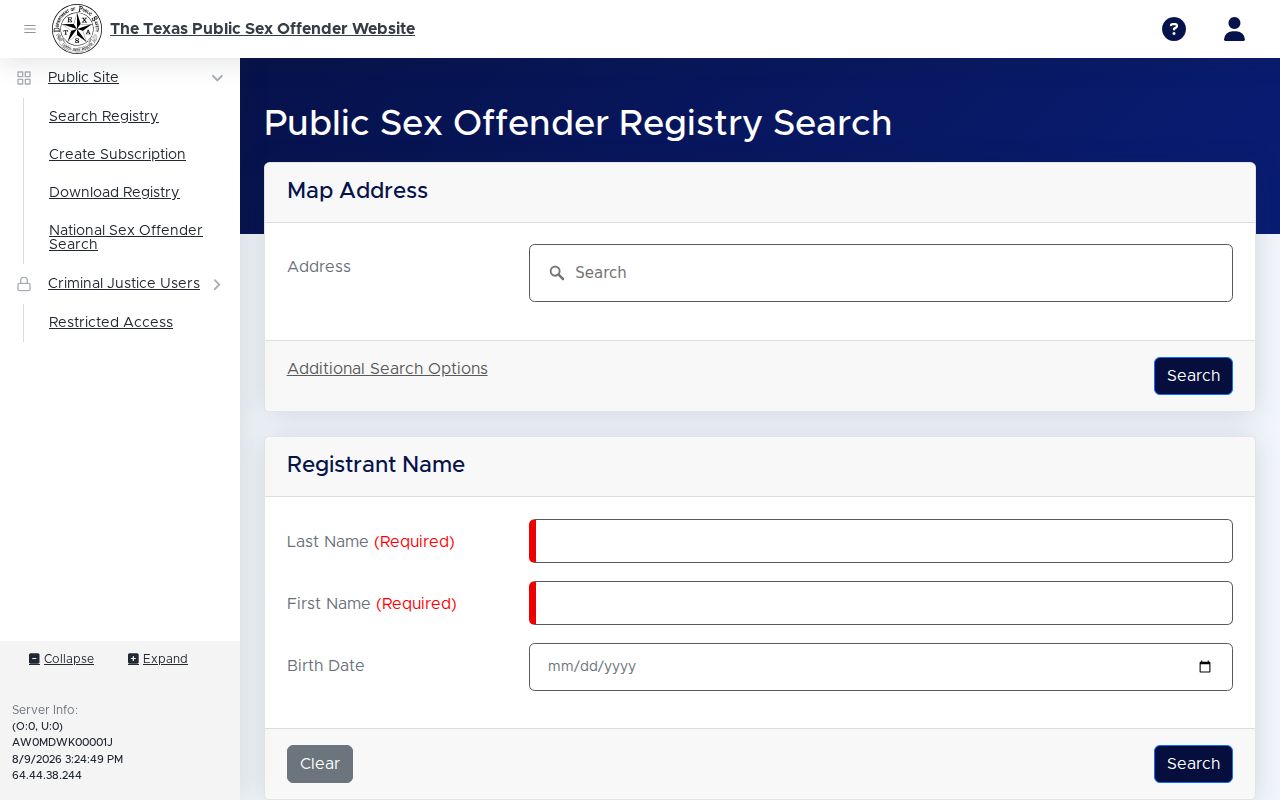 Willacy County sex offender search on the Texas DPS registry